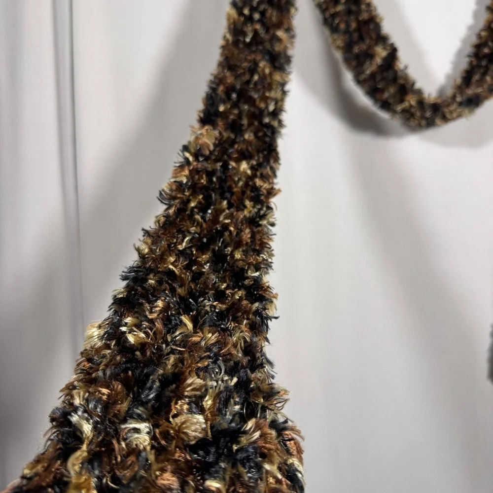 Textured Fuzzy Knit Scarf in Earthy Brown Tones